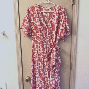 Red and White Midi Wrap Dress